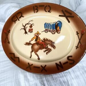 Fred Roberts Enamelware Cowboy Platter Nasco Western Rodeo 1950s 18” #1